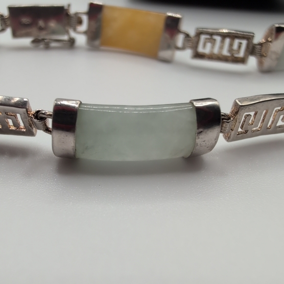 Vintage Chinese 925 Sterling Silver Muti-Color Jade & Chinese GOOD luck Bracelet - Picture 3 of 15
